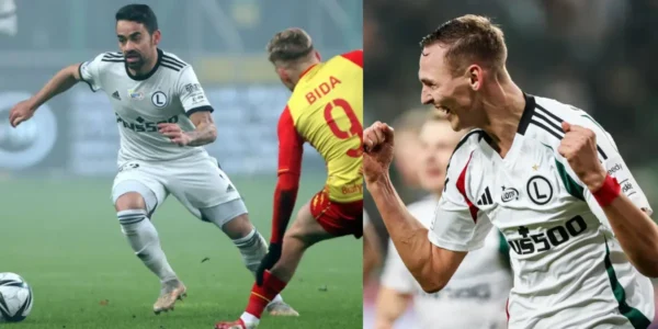 Mileta Rajović celebruje zwycięską bramkę dla Legia Warszawa podczas meczu Ekstraklasy przeciwko Cracovia.