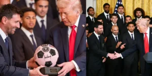 Lionel Messi i Donald Trump w Białym Domu podczas wizyty Interu Miami po zdobyciu mistrzostwa MLS
