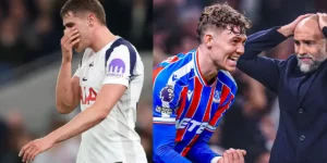 Moment czerwonej kartki dla Micky van de Ven podczas porażki Tottenham Hotspur z Crystal Palace.