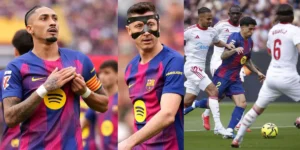 Robert Lewandowski w masce podczas meczu FC Barcelona vs Sevilla