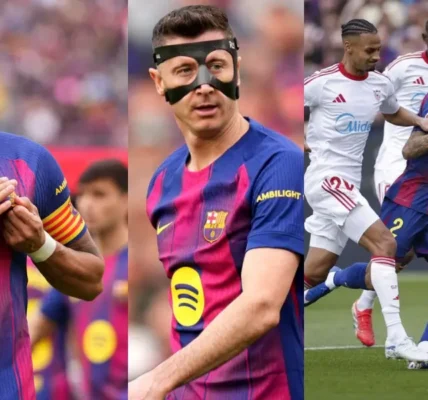 Robert Lewandowski w masce podczas meczu FC Barcelona vs Sevilla